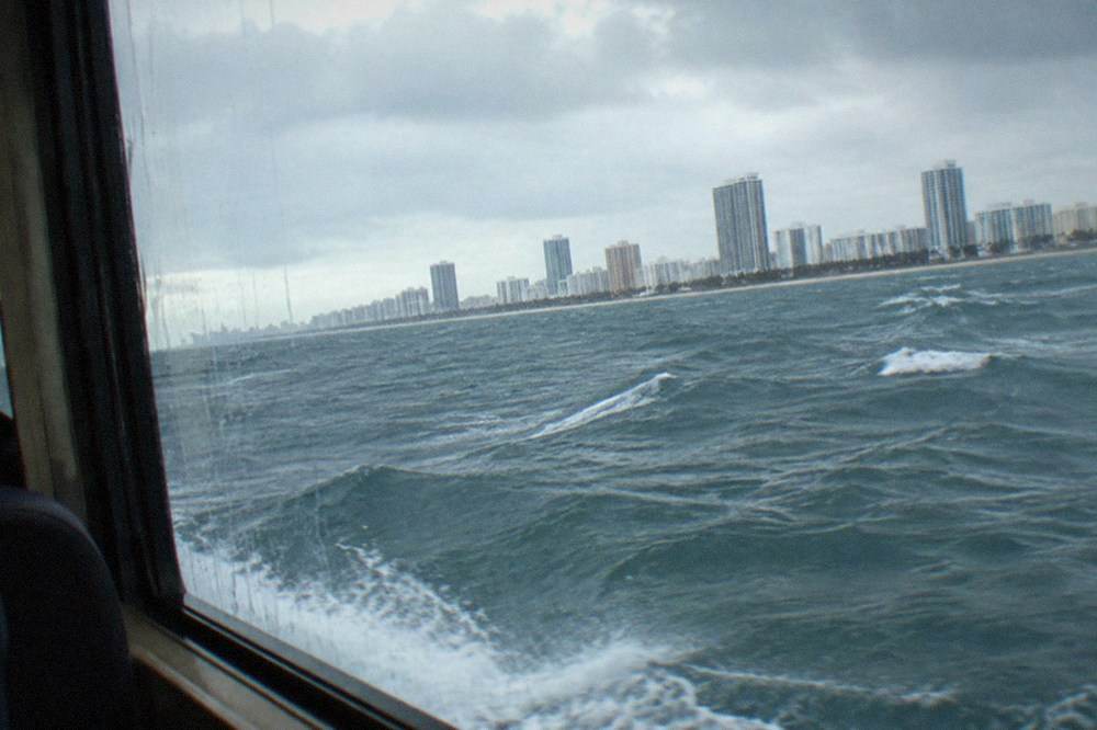 Open water with small whitecaps on the Gulf Stream seen from a ferry window
